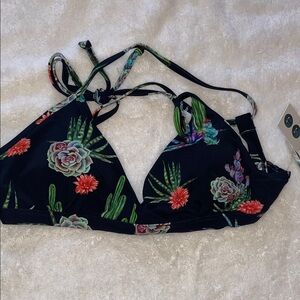 Eidon Black Floral Cactus Bikini Top señorita print Small